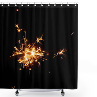 Personality  Sparkler With Multiple Glowing Gold Yellow And Orange Sparks On Black Background. Colour New Years Eve Party And Celebration Concept. Shower Curtains