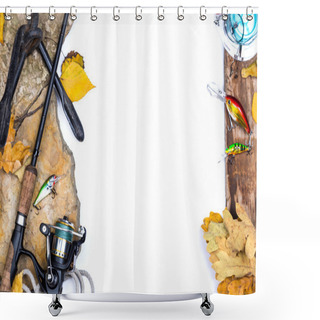 Personality  Fishing Tackles On Stones With Anchor And Leafs Shower Curtains