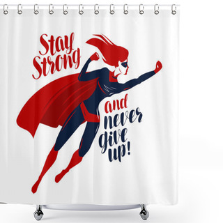 Personality  Supergirl, Superhero Flying Up Rapidly. Vector Illustration Shower Curtains