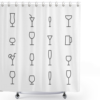 Personality  Set Of Wine Glasses For Alcoholic Drinks Of Thin Lines, Vector Illustration Shower Curtains