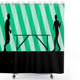 Personality  Table Tennis Player Silhouette Ping Pong Vector Background Shower Curtains
