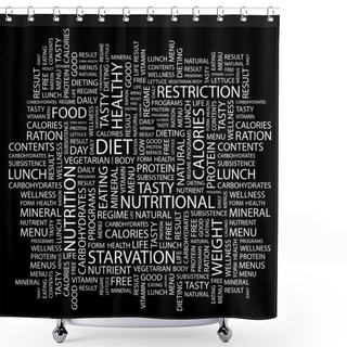 Personality  DIET. Word Collage On Black Background Shower Curtains