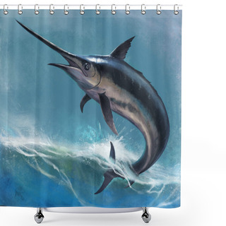 Personality  Swordfish On Waves Shower Curtains