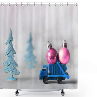 Personality  Christmas Decoration. Truck Car Carries Decorations For Christmas Trees. Christmas Ball Shower Curtains