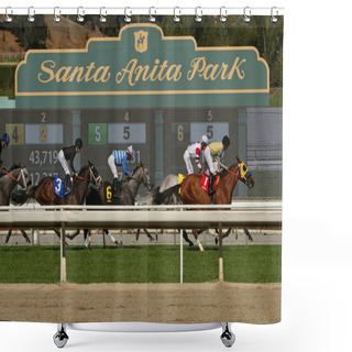 Personality  Racing At Historic Santa Anita Park Shower Curtains