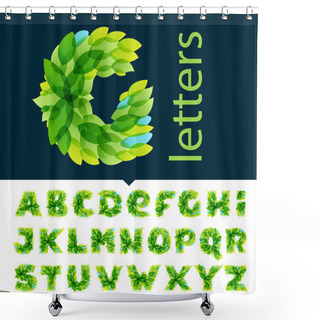 Personality  Alphabet Logos Formed By Watercolor Fresh Green Leaves. Shower Curtains
