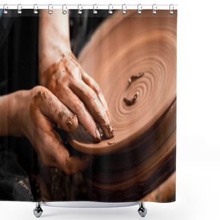 Personality  Hands Of Potter Making Clay Pot  Shower Curtains