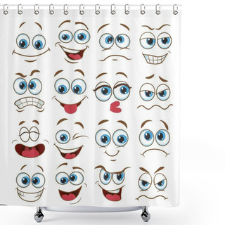 Personality  Face Expression Set. Vector Illustration Emoticon Cartoon Shower Curtains