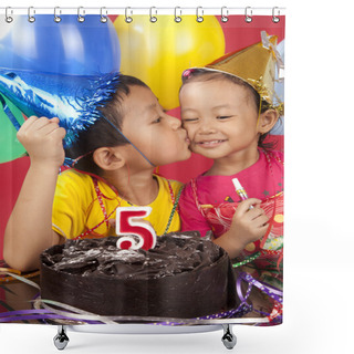 Personality  Sibling Celebrating Birthday Shower Curtains