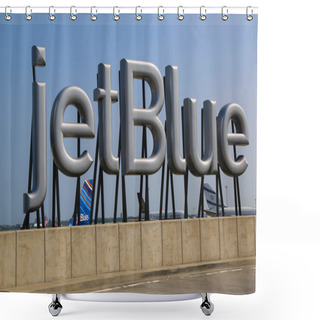 Personality  JetBlue Sign At The Terminal 5 At John F Kennedy International Airport In New York Shower Curtains