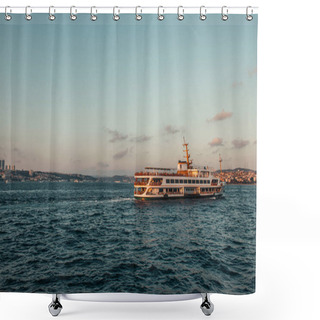 Personality  Ship In Sea With Sky At Background During Sunset, Istanbul, Turkey  Shower Curtains