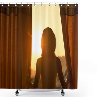 Personality  Young Woman Standing In Room Shower Curtains