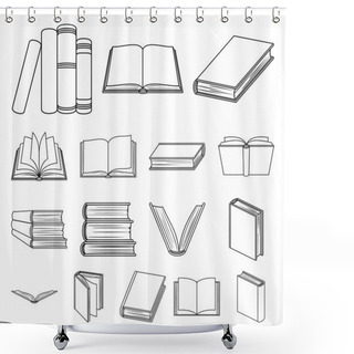 Personality  Book In The Binding Outline Icons In Set Collection For Design. Printed Products Vector Symbol Stock Web Illustration. Shower Curtains