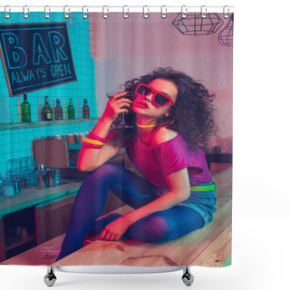 Personality  Fashionable Woman With Cocktail Shower Curtains