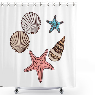 Personality  Cute Seashells On The Sea In White Background Shower Curtains
