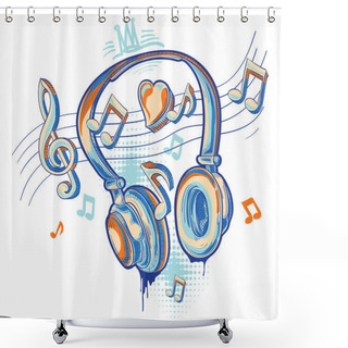 Personality  Music Design - Drawn Colorful Graffiti Musical Headphones And Notes Shower Curtains