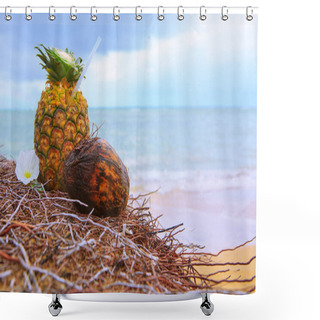 Personality  Tropical Pineapple Cocktail Drink At The Caribbean Beach Shower Curtains