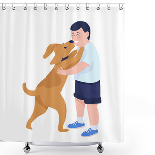 Personality  Boy Playing With Dog Semi Flat Color Vector Character. Full Body Person On White. Playtime With Domestic Animal Isolated Modern Cartoon Style Illustration For Graphic Design And Animation Shower Curtains