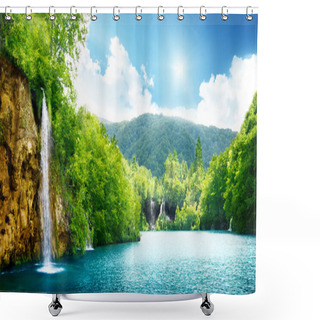 Personality  Waterfall In Deep Forest Shower Curtains