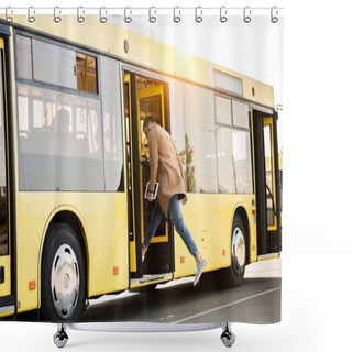 Personality  Young Man Entering Bus Shower Curtains