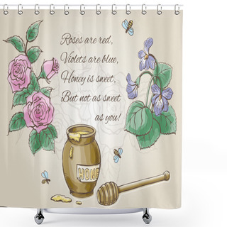 Personality  Roses Are Red, Violets Are Blue.. Rhyme And Drawings Vector Valentine Card Shower Curtains