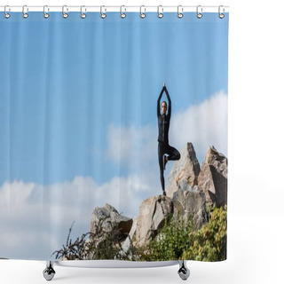 Personality  Woman In Tree Pose Shower Curtains