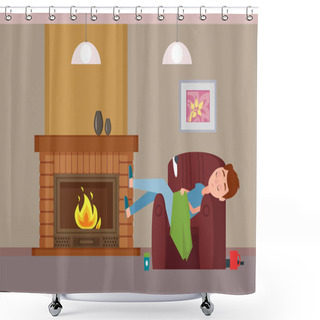 Personality  Person Covered With Blanket Sleeping By Fireplace Shower Curtains