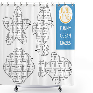 Personality  Under The Sea Geometrical Maze Set For Kids. Ocean Preschool Printable Activity Shaped As Seahorse, Fish, Seashell, Star. Water Labyrinth Game Or Puzzle Collection For Childre Shower Curtains