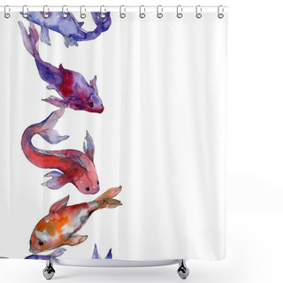 Personality  Aquatic Fish Set. Red Sea And Exotic Fishes Inside: Goldfish. Watercolor Illustration Set. Watercolour Drawing Fashion Aquarelle. Seamless Background Pattern. Fabric Wallpaper Print Texture. Shower Curtains