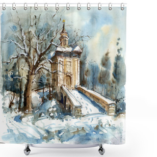 Personality  Winter Landscape With A Chapel Shower Curtains