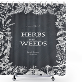 Personality   Hand Drawn Herbs And Weeds Frame Shower Curtains