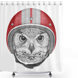 Personality  Portrait Of Owl With Helmet.  Shower Curtains