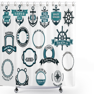 Personality  Set Of Nautical Or Marine Themed Icons And Frames Shower Curtains
