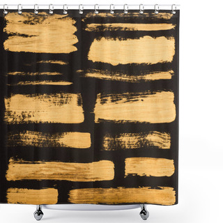 Personality  Close Up View Of Golden Paint Strokes On Black Background Shower Curtains