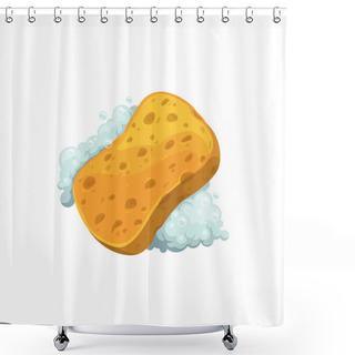 Personality  Washcloth In Soapy Foam Isolated Hygiene Object In Realistic Design. Vector Washing Sponge With Soap Bubbles, Bathroom Cleaning Equipment. Cleanup Spongy Tool, Housework And Household Cleaning Fiber Shower Curtains