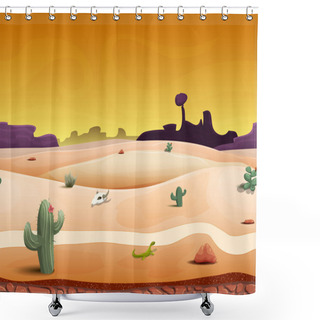 Personality  Seamless Cartoon Desert Evening Landscape Shower Curtains