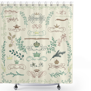 Personality  Vector Colorful Hand Drawn Floral Design Elements, Crowns Shower Curtains