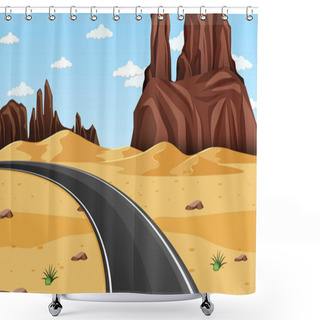 Personality  Desert Forest Landscape At Daytime Scene With Long Road Illustration Shower Curtains