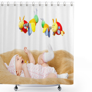 Personality  Happy Smiling Baby Playing With Toys Shower Curtains