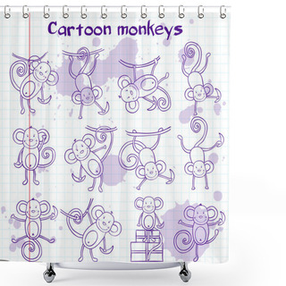 Personality  Coloring Book With Funny Monkeys Shower Curtains