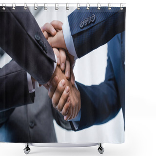 Personality  Businesspeople Stacking Hands  Shower Curtains