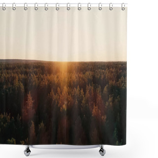 Personality  Aerial View Of Tees In Forest And Sunset Sky At Background  Shower Curtains
