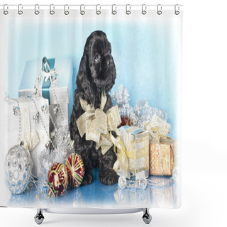 Personality  American Cocker Spaniel Puppy And Gifts Christmas Shower Curtains
