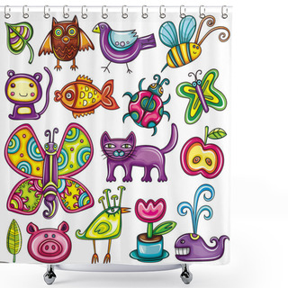 Personality  Cartoon Flora And Fauna Set Shower Curtains