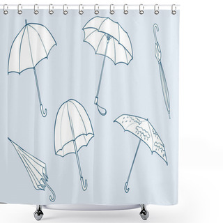 Personality  Collection Of Hand Drawn Umbrellas. Vector Illustration Shower Curtains
