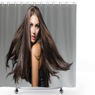 Personality  Fashion Model Girl Portrait With Long Blowing Hair Shower Curtains