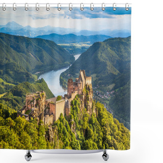 Personality  Beautiful Landscape With Aggstein Castle Ruin And Danube River At Sunset In Wachau, Austria Shower Curtains