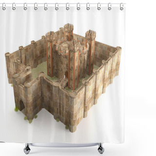 Personality  3d Render Stone Brick Stronghold Isolated On White Background Shower Curtains