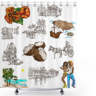 Personality  Jamaica Travel - Full Sized Hand Drawn Pack On White Shower Curtains