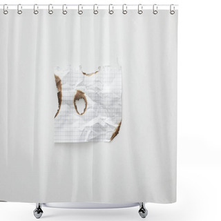 Personality  Top View Of Empty Crumpled And Burnt Vintage Paper On White Background Shower Curtains